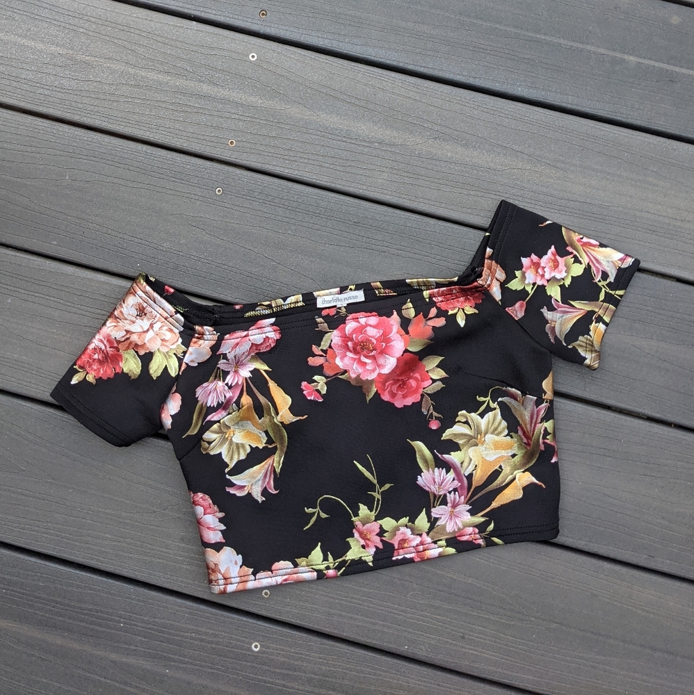 Charlotte Russe Off the Shoulder Floral Crop Top
